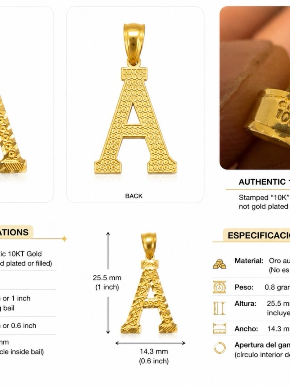 10K Gold Letter A Pendant - Gold Initial Necklace